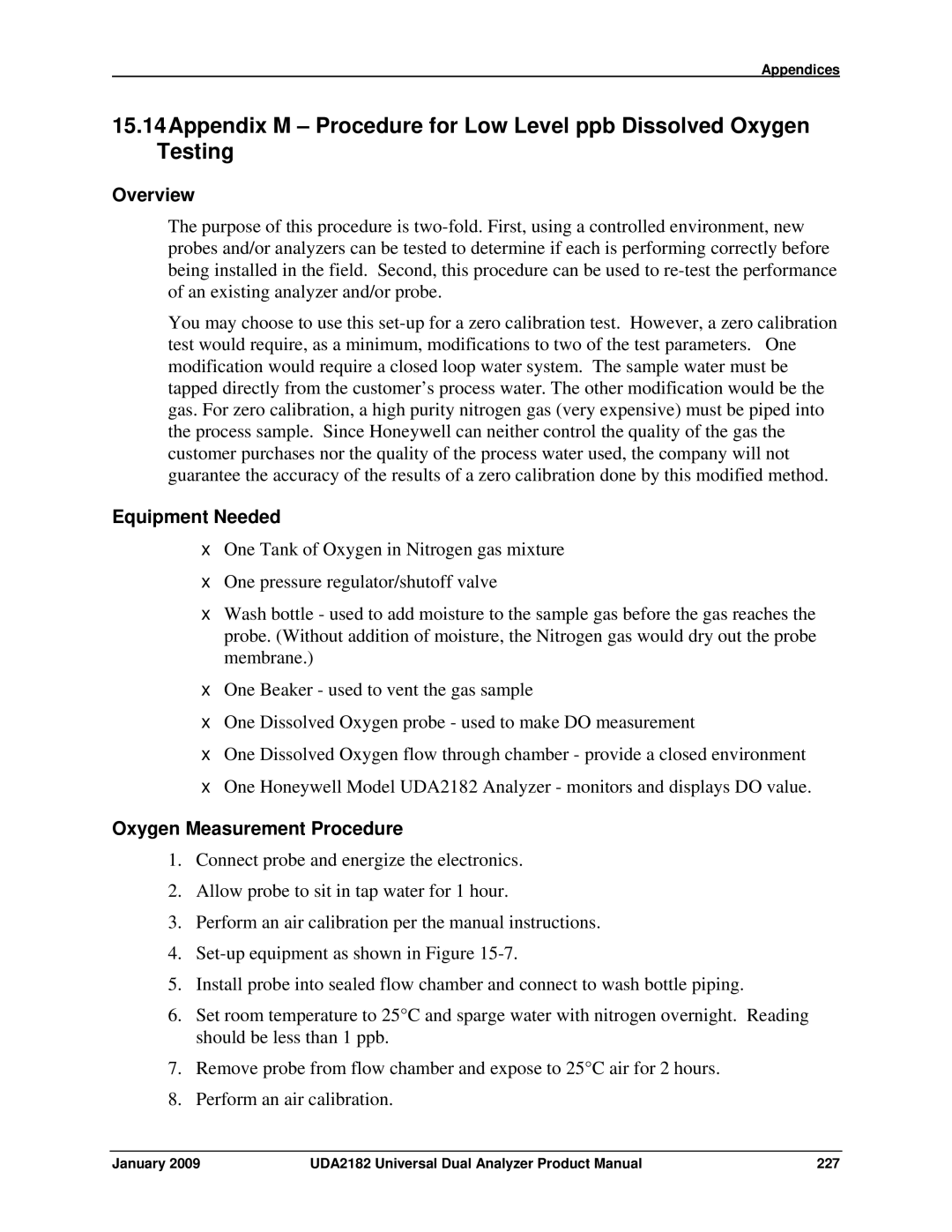 Honeywell UDA2182 manual Equipment Needed, Oxygen Measurement Procedure 