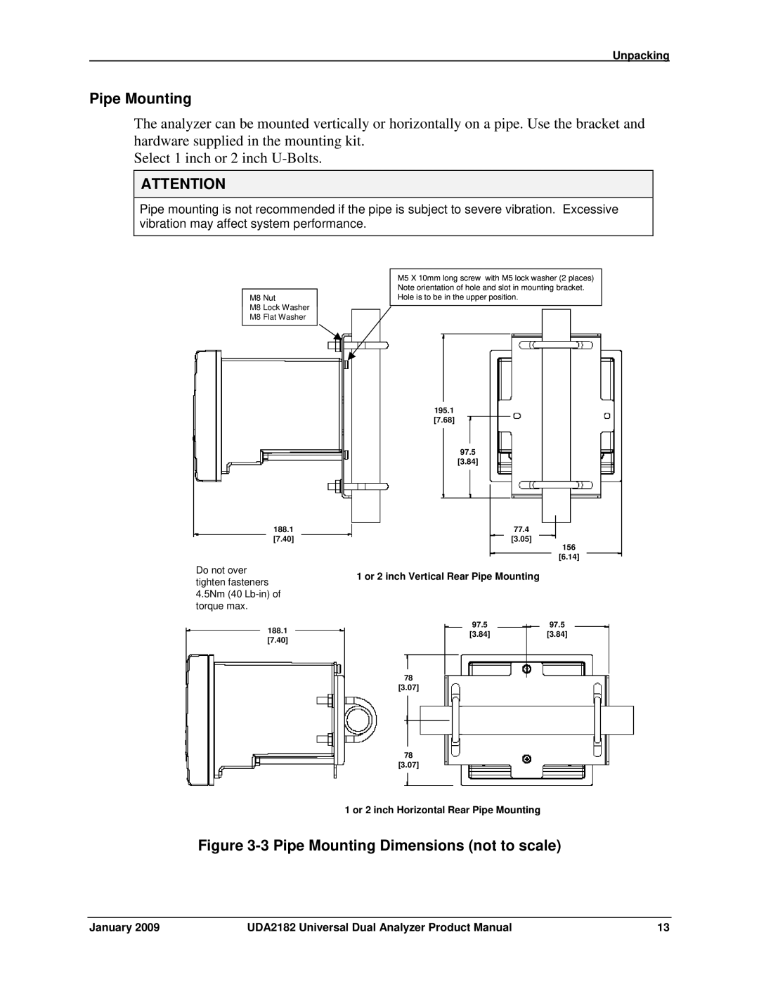 Honeywell UDA2182 manual Pipe Mounting Dimensions not to scale 