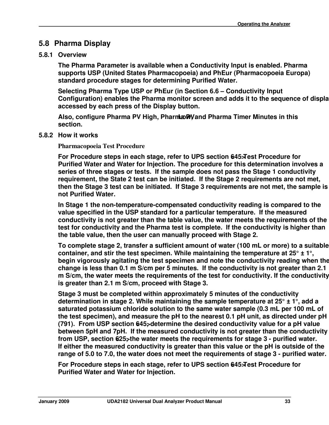 Honeywell UDA2182 manual Pharma Display, Pharmacopoeia Test Procedure 