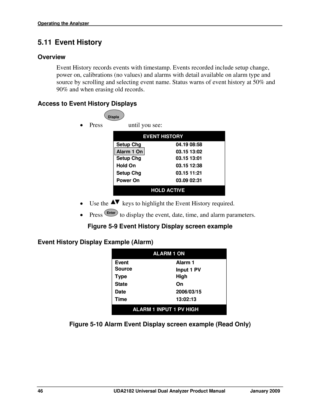 Honeywell UDA2182 manual Access to Event History Displays, Press Until you see 