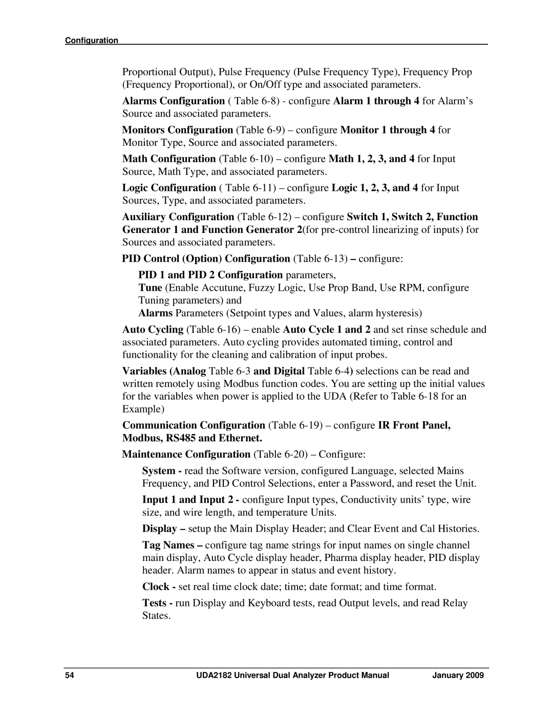 Honeywell UDA2182 manual Configuration 