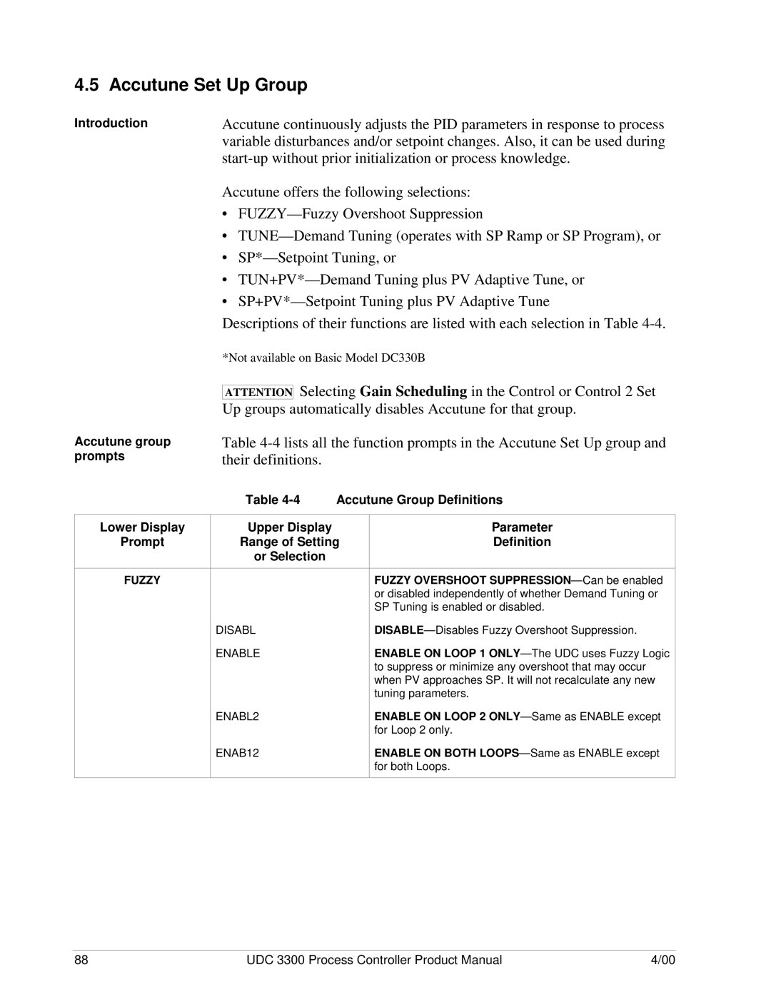 Honeywell UDC 3300 manual Introduction Accutune group prompts, Accutune Group Definitions Lower Display Prompt 