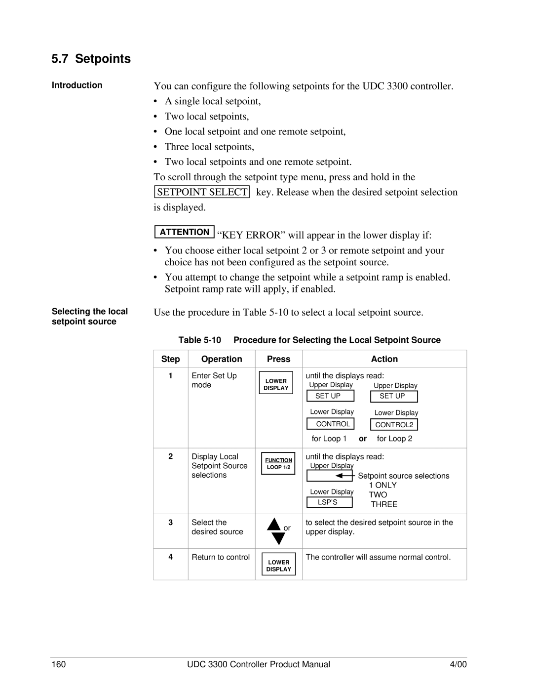 Honeywell UDC 3300 manual Setpoints, Introduction Selecting the local setpoint source 