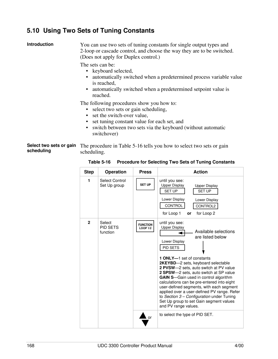 Honeywell UDC 3300 manual Using Two Sets of Tuning Constants, Introduction Select two sets or gain scheduling 