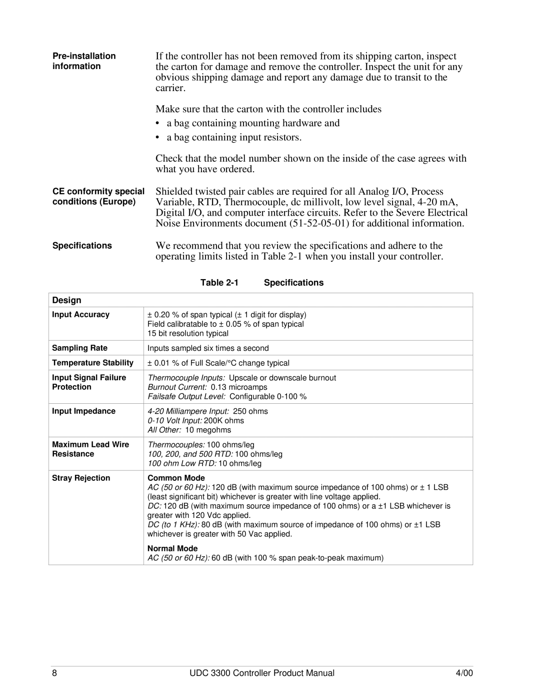 Honeywell UDC 3300 manual Specifications, Design, Input Accuracy, Stray Rejection Common Mode, Normal Mode 