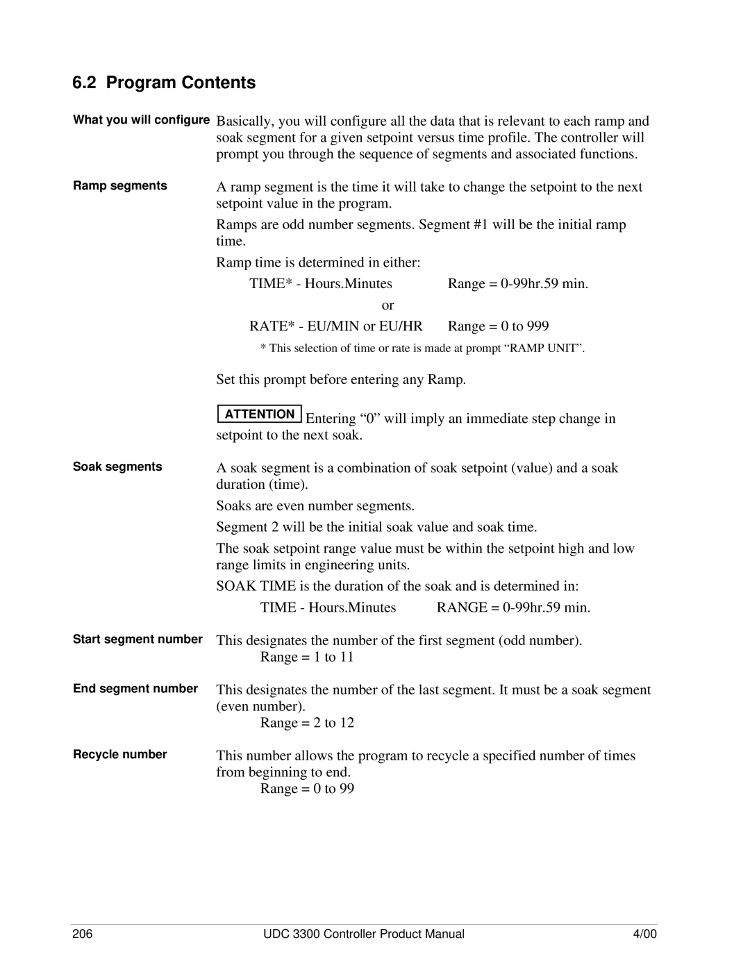 Honeywell UDC 3300 manual Program Contents 