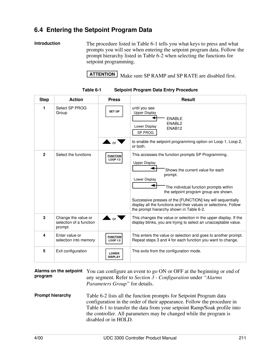 Honeywell UDC 3300 manual Entering the Setpoint Program Data, Setpoint programming 