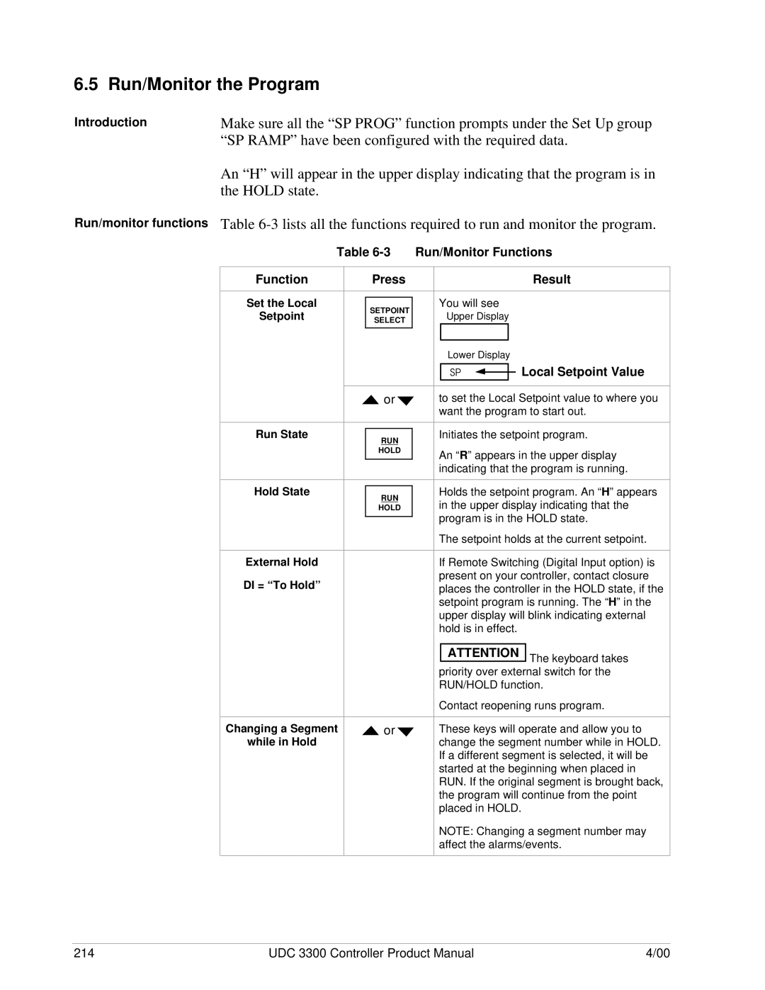 Honeywell UDC 3300 manual Run/Monitor the Program, Introduction Run/monitor functions, Local Setpoint Value 