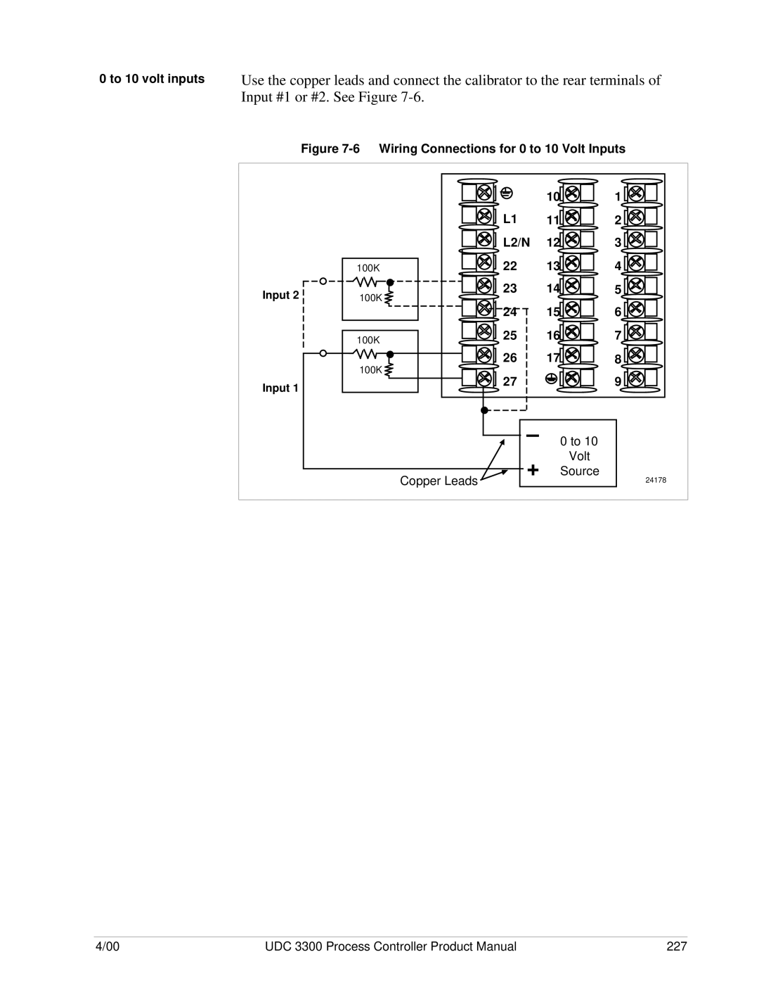 Honeywell UDC 3300 manual To 10 volt inputs, Wiring Connections for 0 to 10 Volt Inputs 