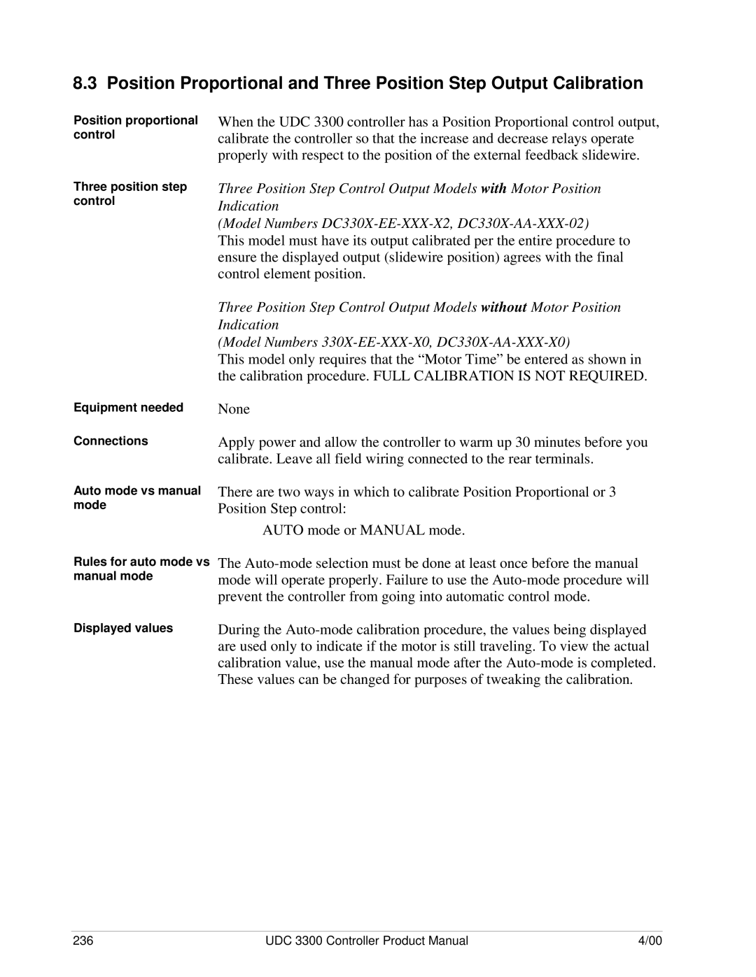 Honeywell UDC 3300 Rules for auto mode vs manual mode Displayed values 