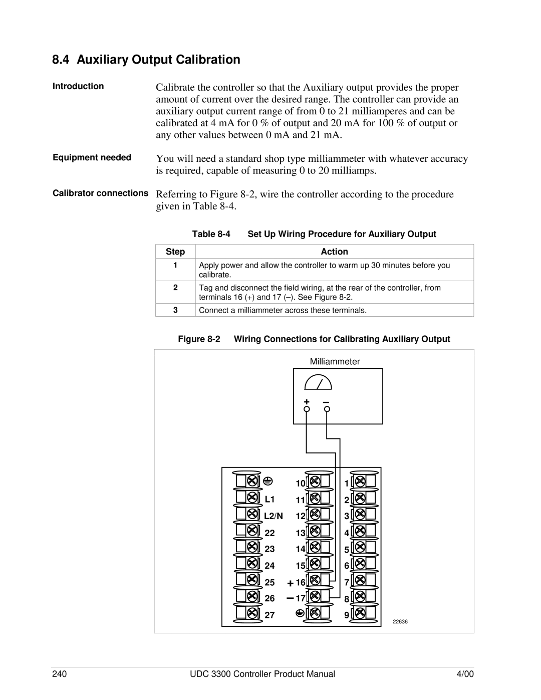 Honeywell UDC 3300 manual Auxiliary Output Calibration, Any other values between 0 mA and 21 mA 