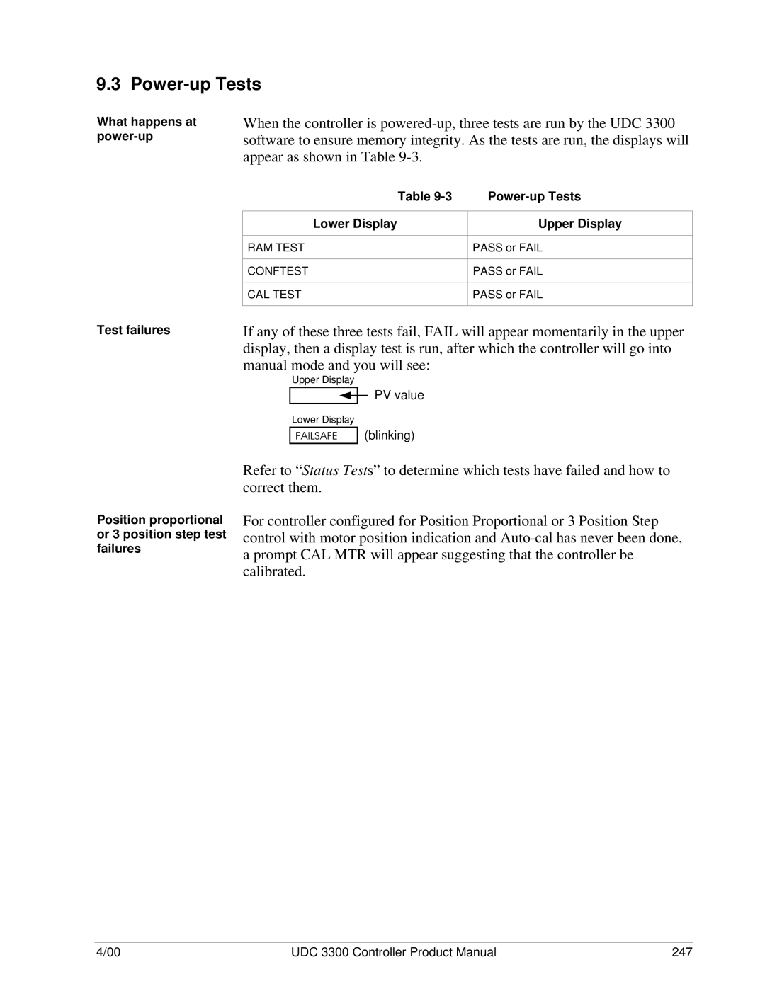 Honeywell UDC 3300 manual What happens at power-up, Power-up Tests Upper Display, Test failures 