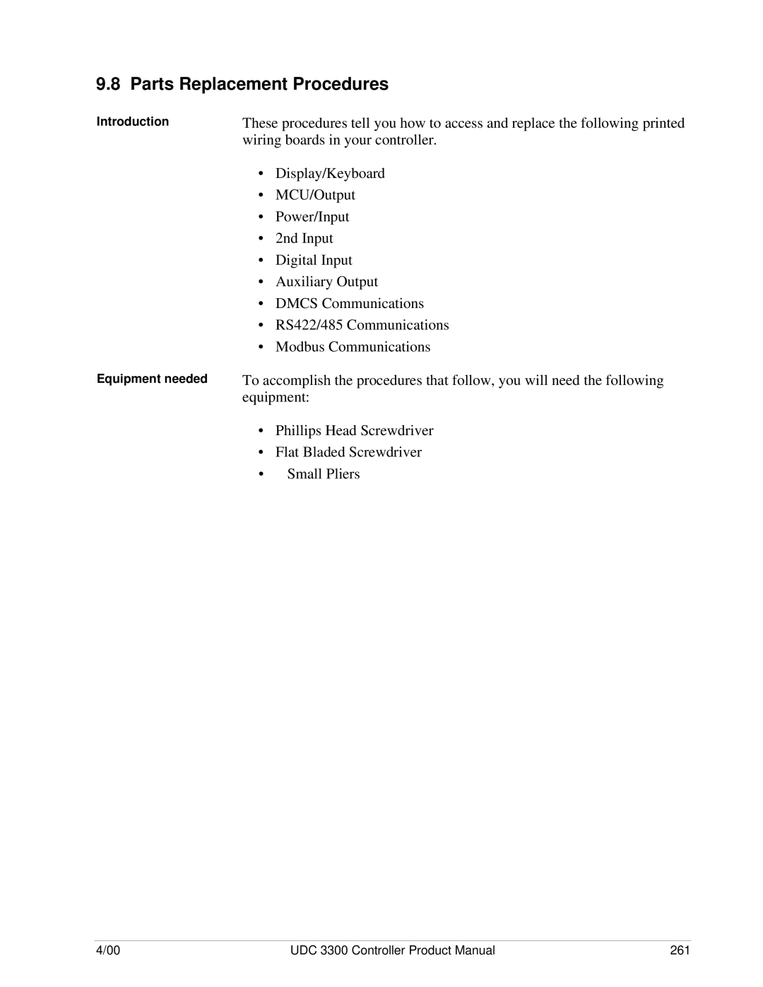 Honeywell UDC 3300 manual Parts Replacement Procedures, Introduction Equipment needed 