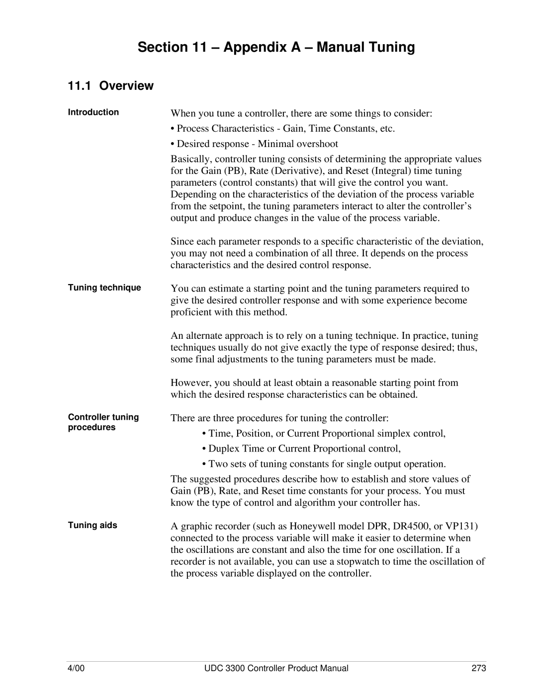 Honeywell UDC 3300 manual Appendix a Manual Tuning 