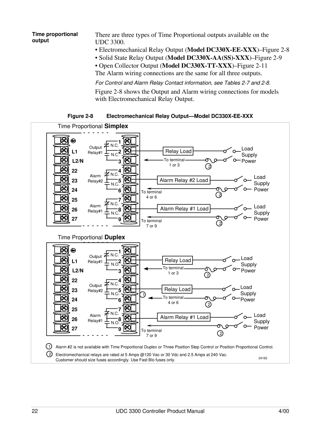 Honeywell UDC 3300 Time proportional output, Electromechanical Relay Output-Model DC330X-EE-XXX, Relay Load, Supply 