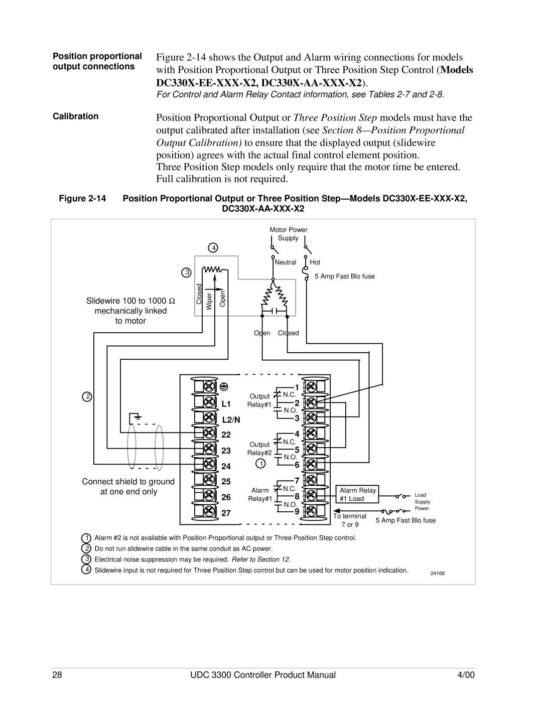 Honeywell UDC 3300 manual Position proportional output connections, Calibration, Mechanically linked To motor 