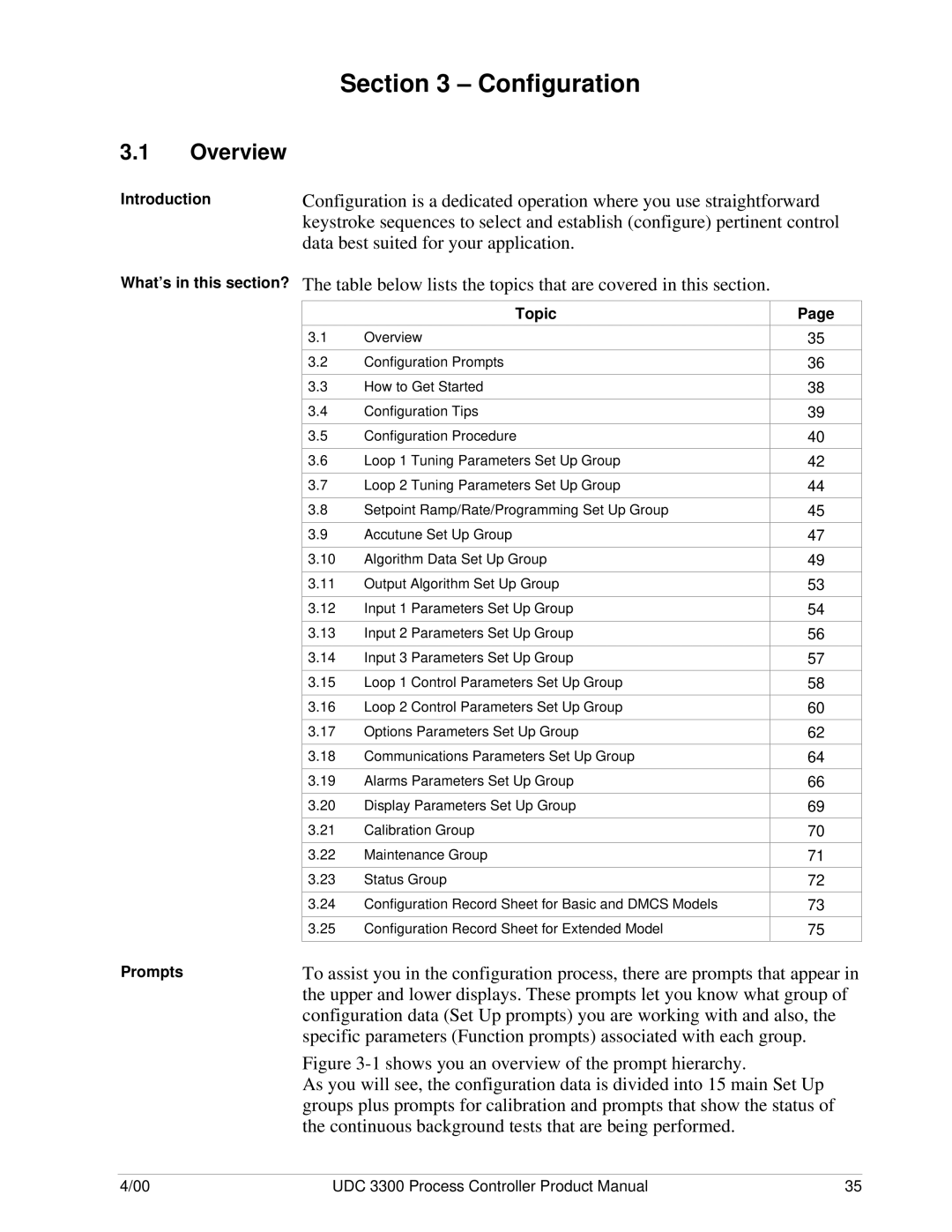 Honeywell UDC 3300 manual Continuous background tests that are being performed, Introduction, Topic, Prompts 