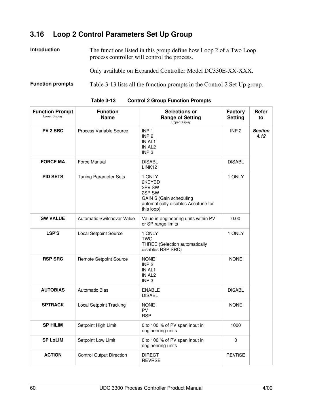 Honeywell UDC 3300 manual Loop 2 Control Parameters Set Up Group, Control 2 Group Function Prompts, Inp 