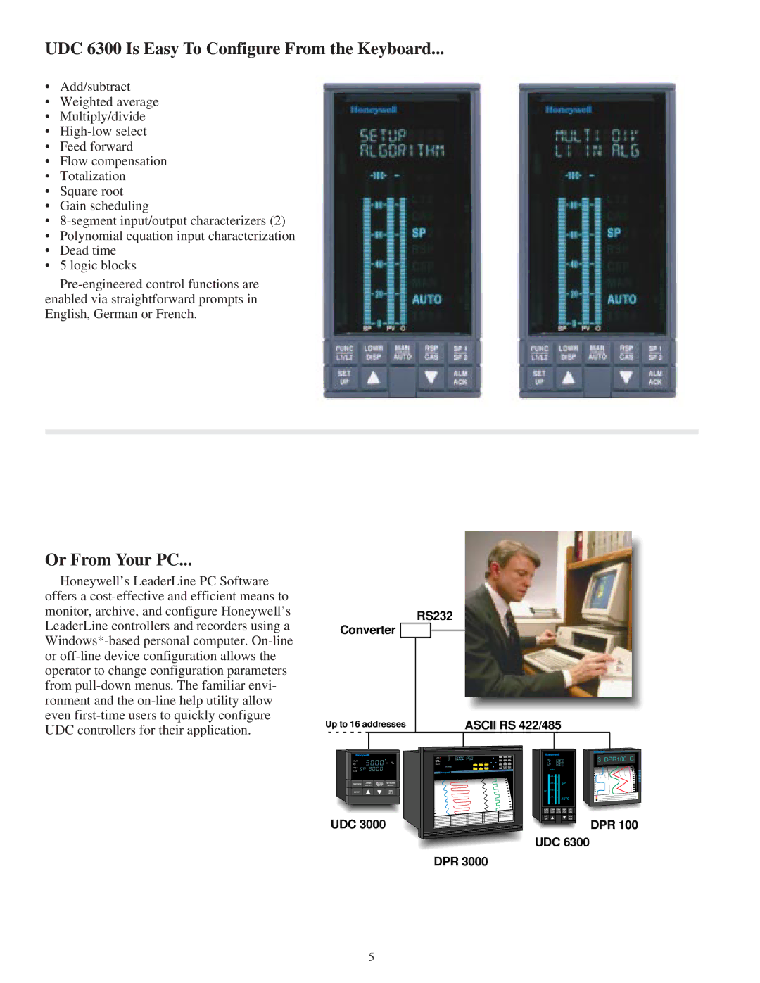 Honeywell manual UDC 6300 Is Easy To Configure From the Keyboard, Or From Your PC 