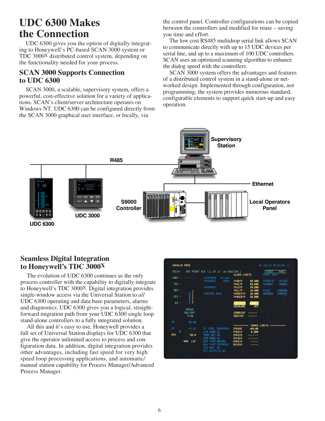 Honeywell manual UDC 6300 Makes Connection, Scan 3000 Supports Connection to UDC 