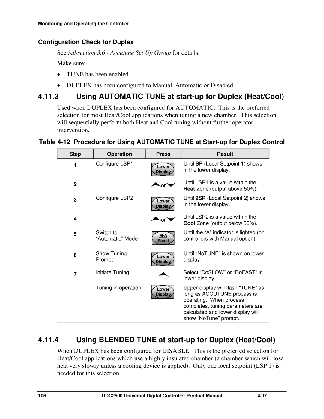 Honeywell UDC2500 manual Using Automatic Tune at start-up for Duplex Heat/Cool, Configuration Check for Duplex 