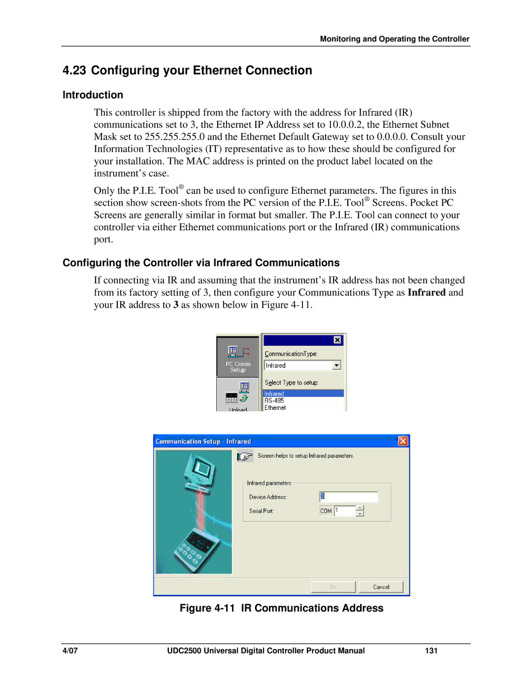 Honeywell UDC2500 manual Configuring your Ethernet Connection, Configuring the Controller via Infrared Communications 