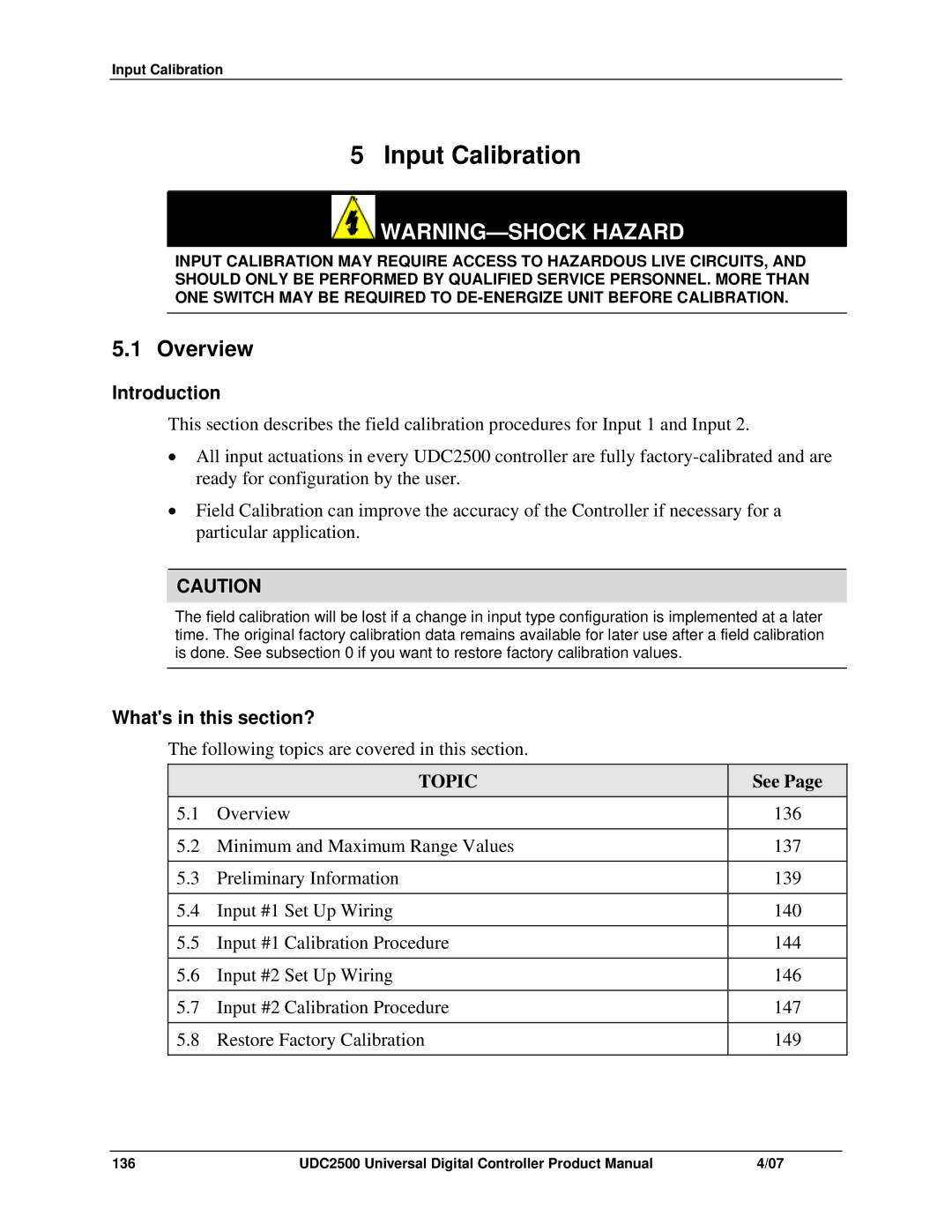 Honeywell UDC2500 manual Input Calibration 