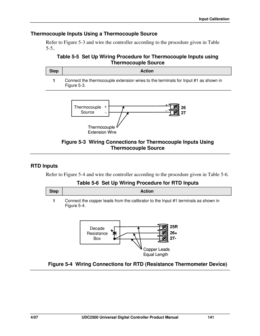 Honeywell UDC2500 manual Thermocouple Inputs Using a Thermocouple Source, Set Up Wiring Procedure for RTD Inputs, 25R, 26+ 