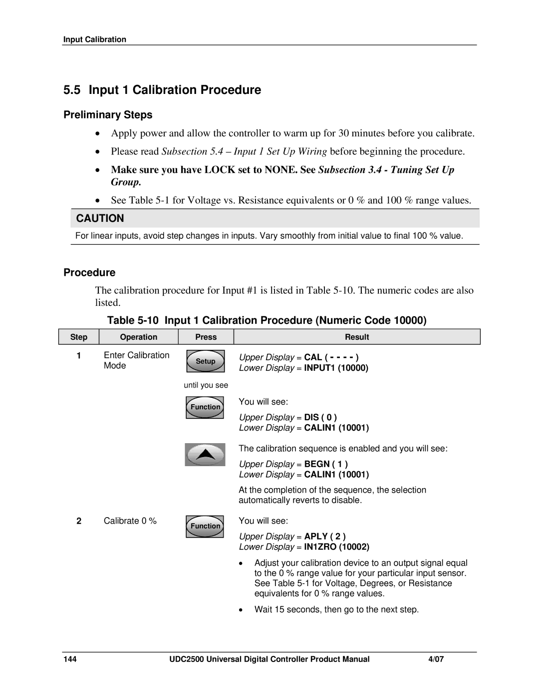 Honeywell UDC2500 manual Preliminary Steps, Input 1 Calibration Procedure Numeric Code 