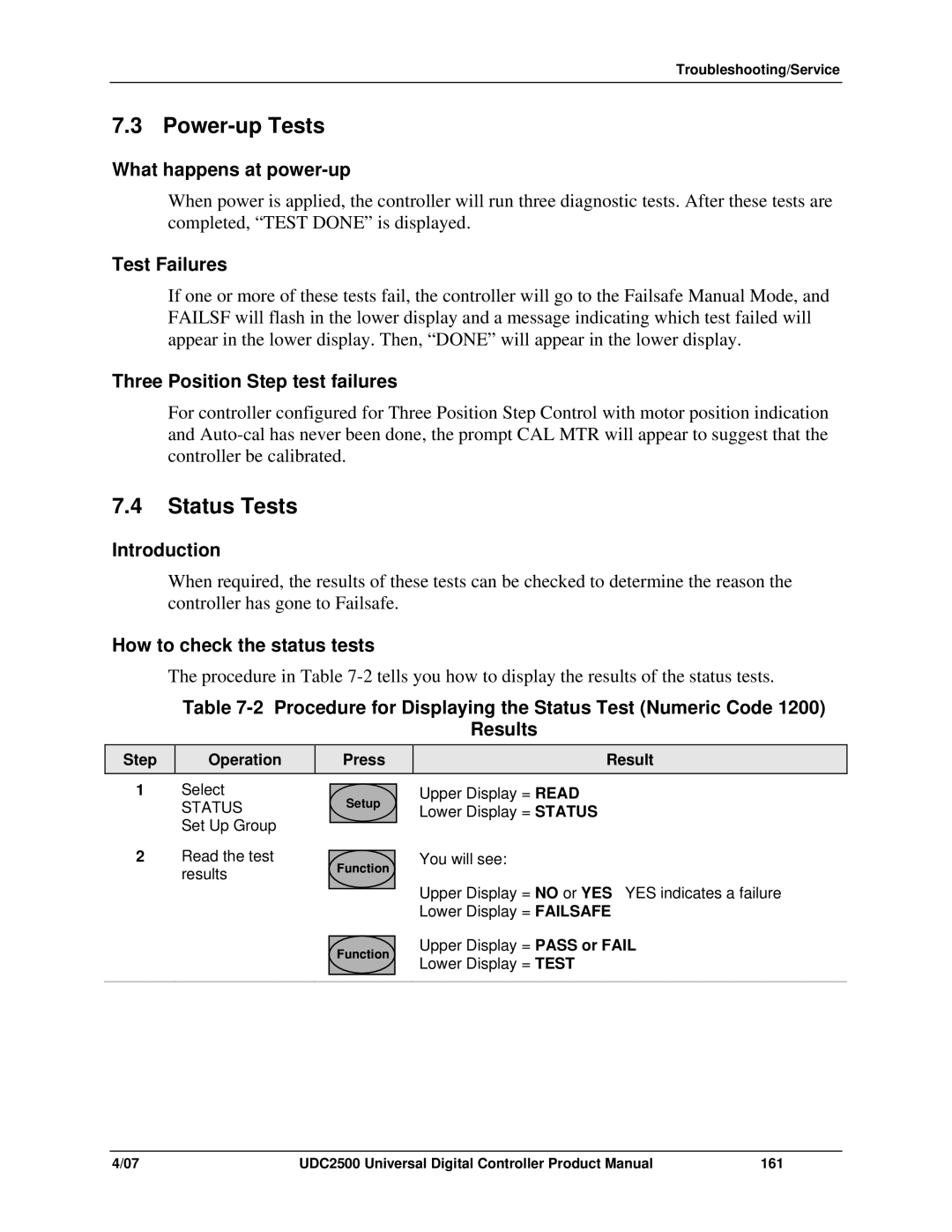 Honeywell UDC2500 manual Power-up Tests, Status Tests 