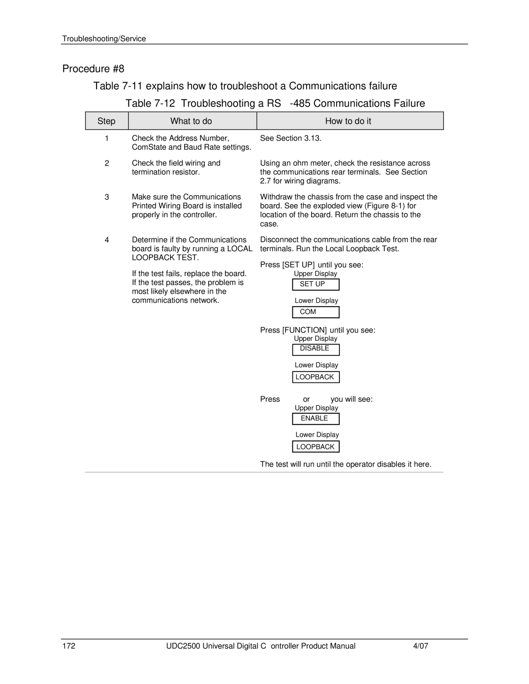 Honeywell UDC2500 manual Procedure #8, Troubleshooting a RS-485 Communications Failure 