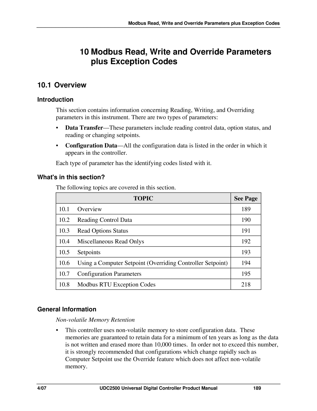 Honeywell UDC2500 manual General Information, Non-volatile Memory Retention 