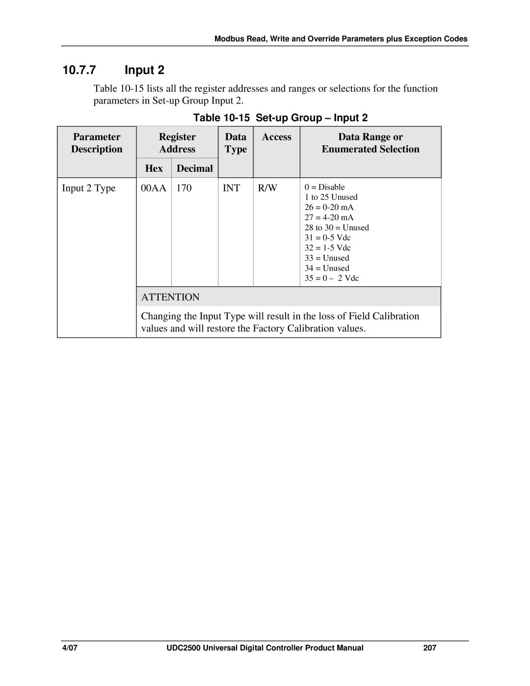 Honeywell UDC2500 manual Set-up Group Input 