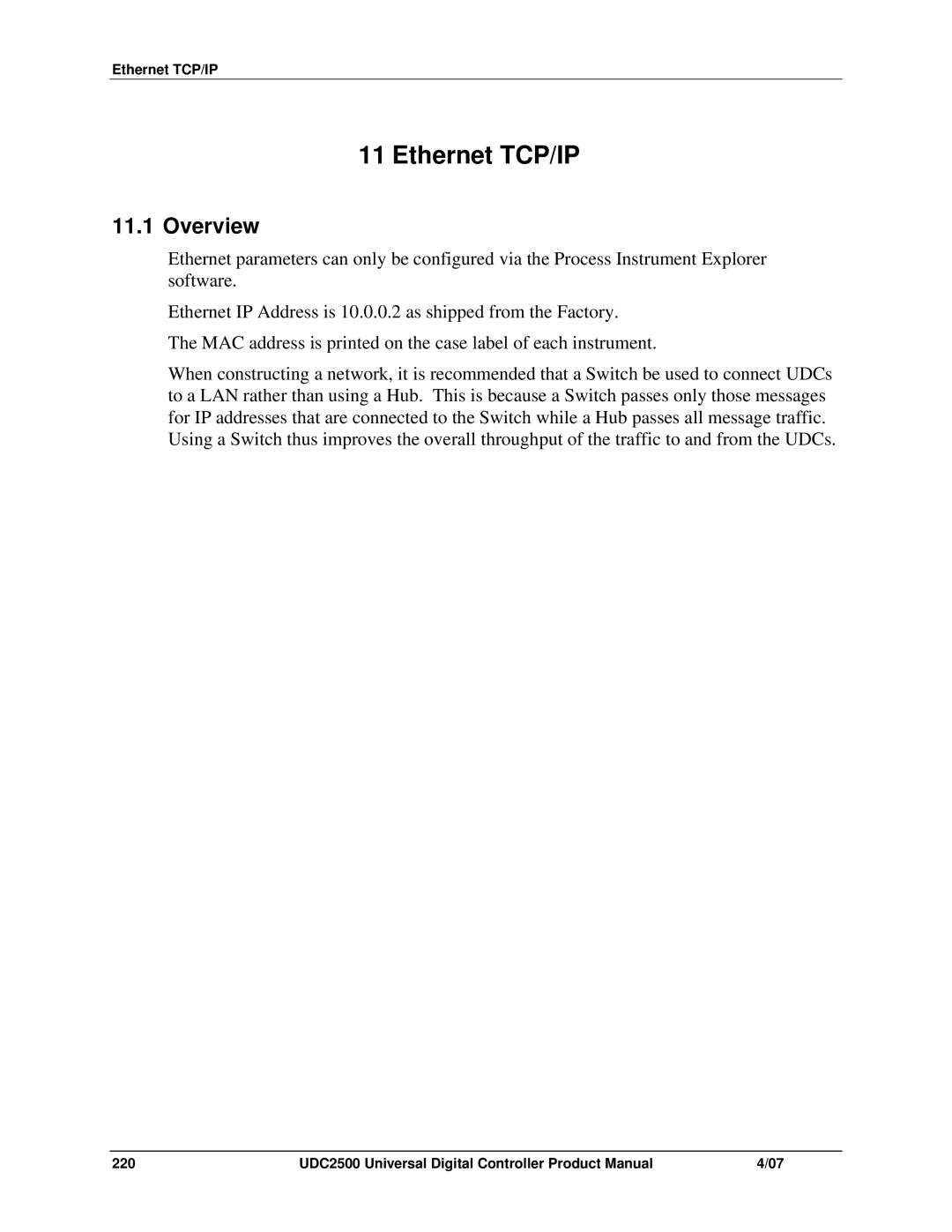 Honeywell UDC2500 manual Ethernet TCP/IP 