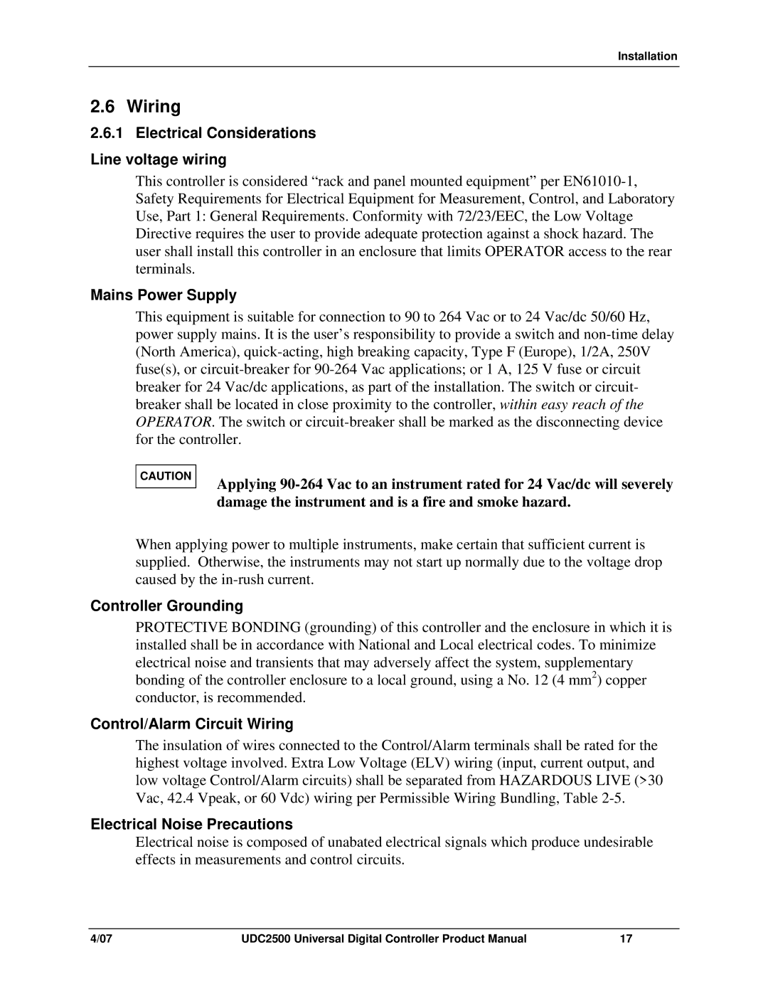 Honeywell UDC2500 manual Wiring 