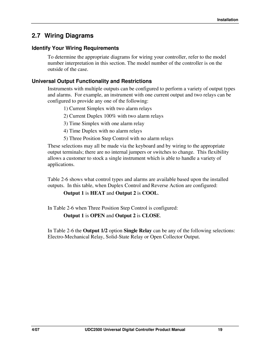 Honeywell UDC2500 Wiring Diagrams, Identify Your Wiring Requirements, Universal Output Functionality and Restrictions 