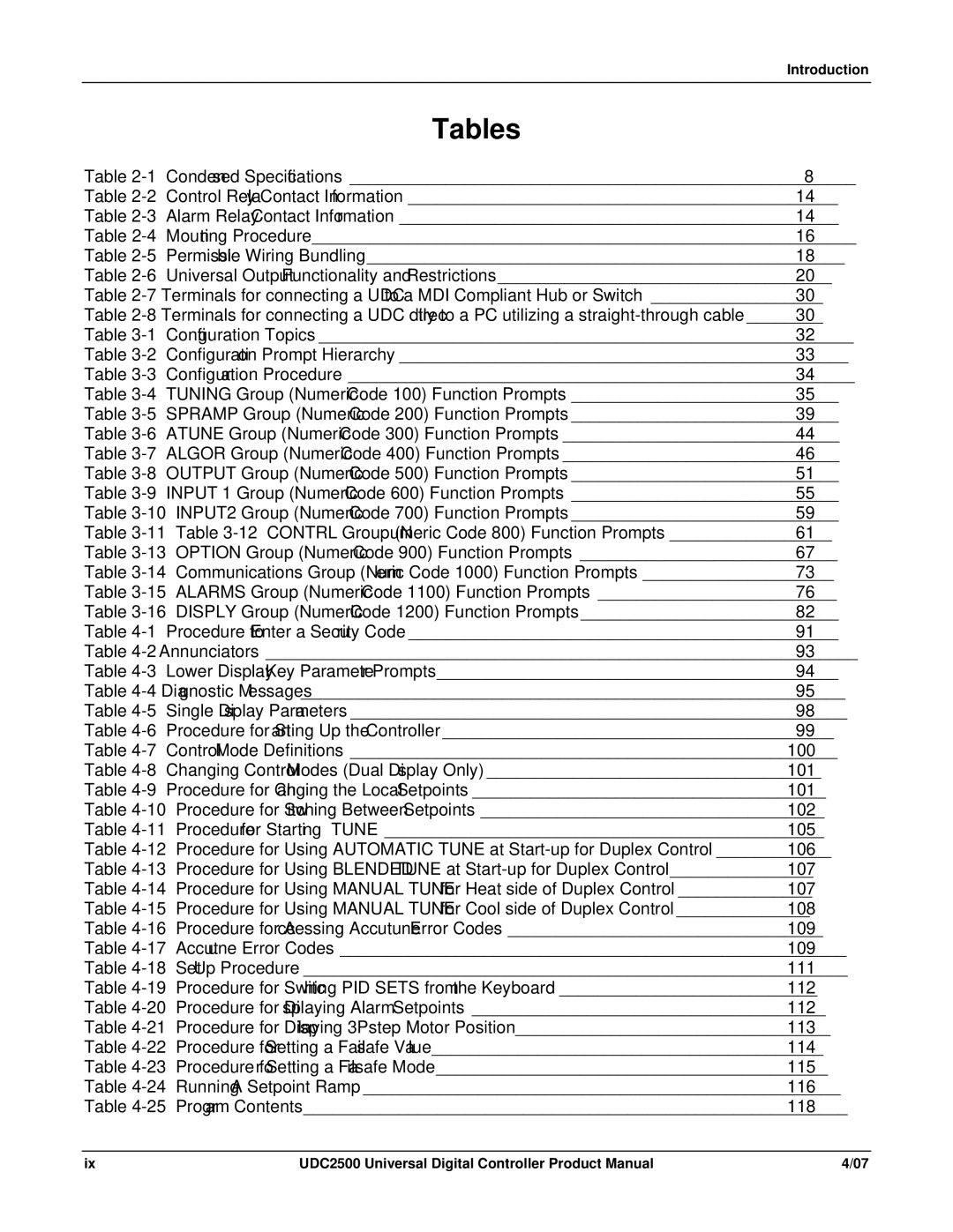 Honeywell UDC2500 manual Tables 