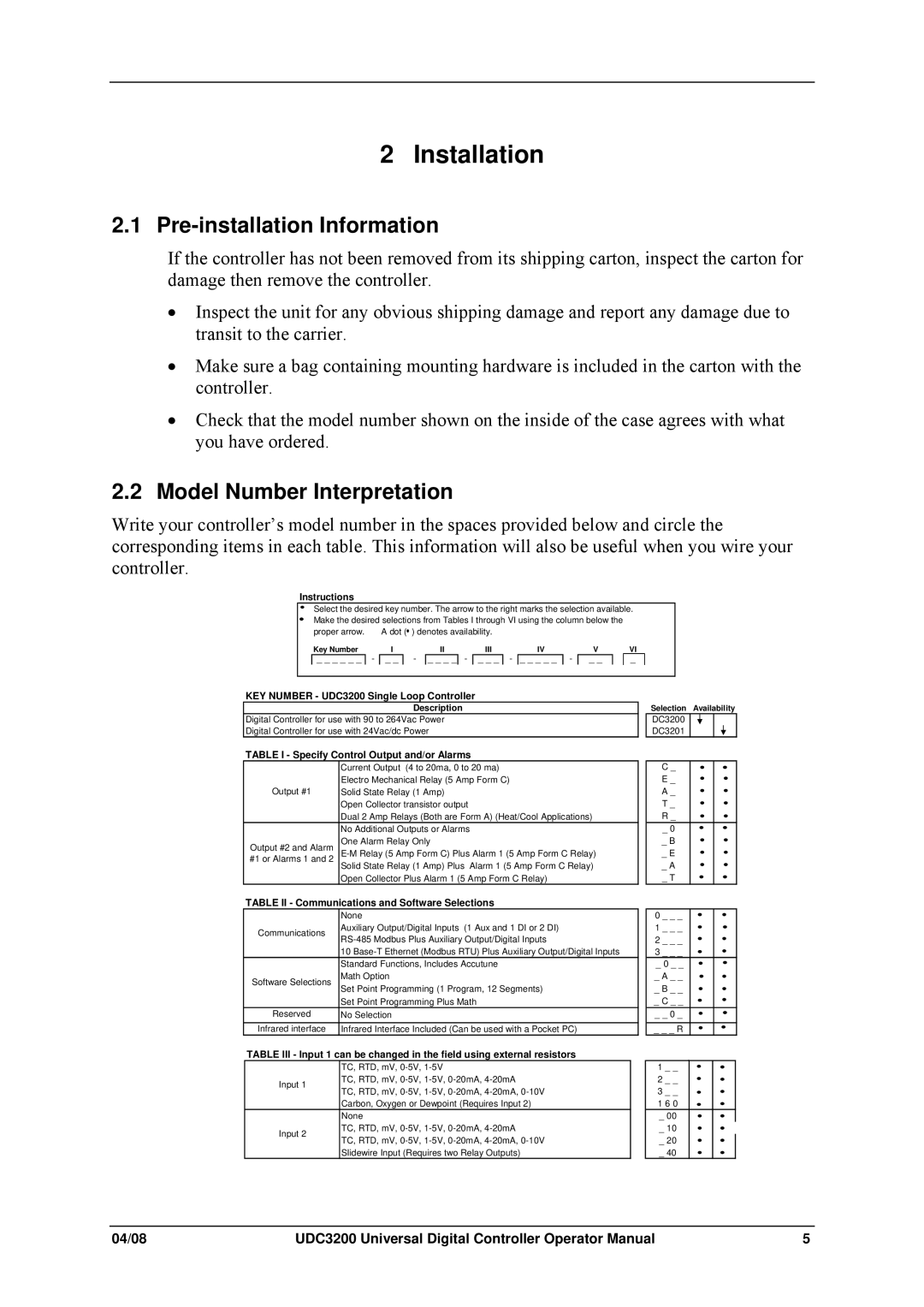 Honeywell UDC3200 manual Pre-installation Information, Model Number Interpretation 