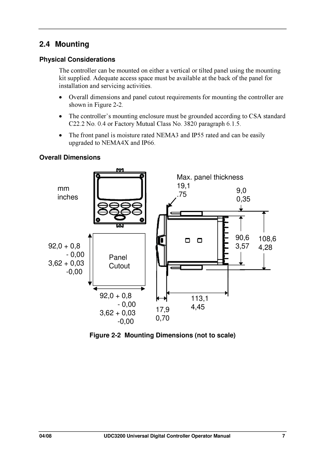 Honeywell UDC3200 manual Mounting, Physical Considerations, Overall Dimensions 