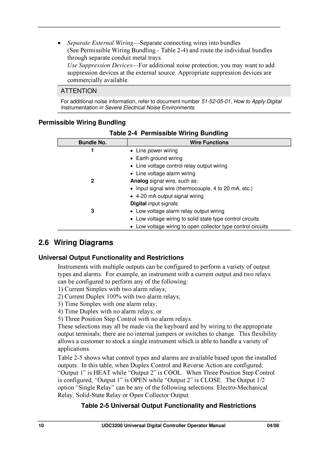 Honeywell UDC3200 manual Wiring Diagrams, Permissible Wiring Bundling, Universal Output Functionality and Restrictions 