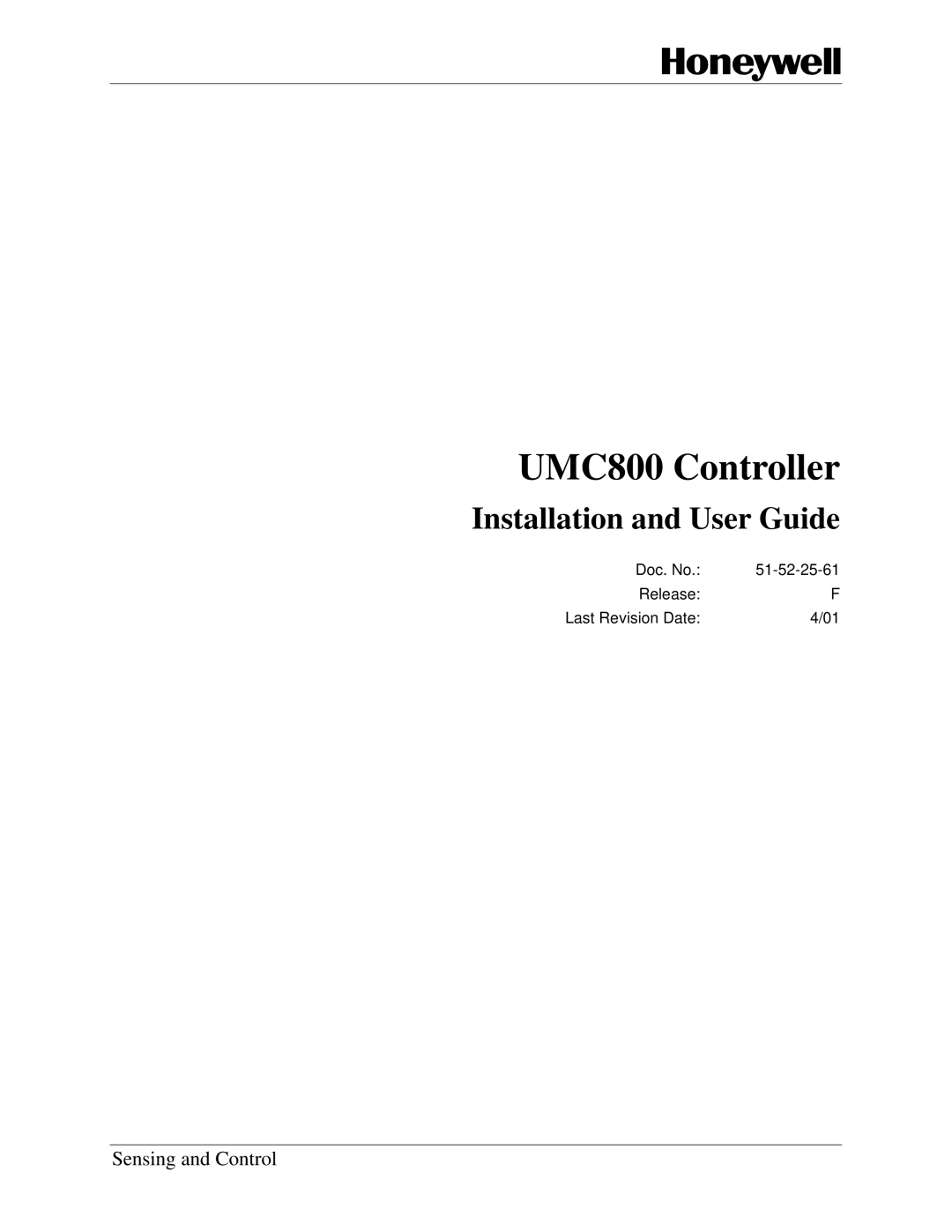 Honeywell manual UMC800 Controller 