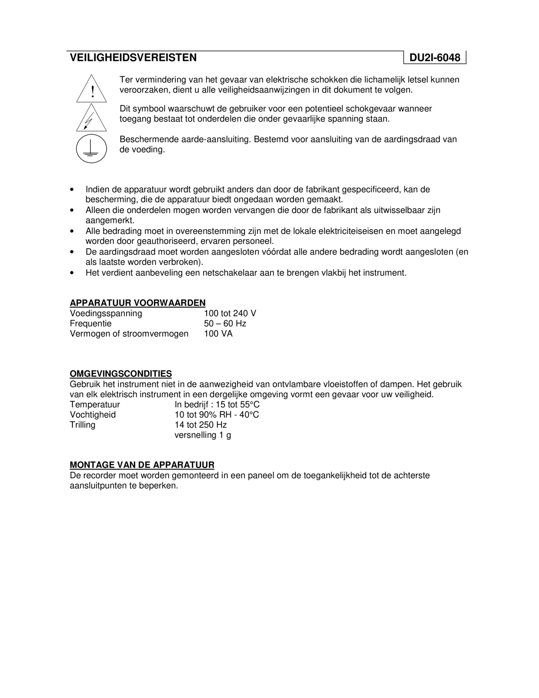 Honeywell UMC800 manual Veiligheidsvereisten, DU2I-6048 