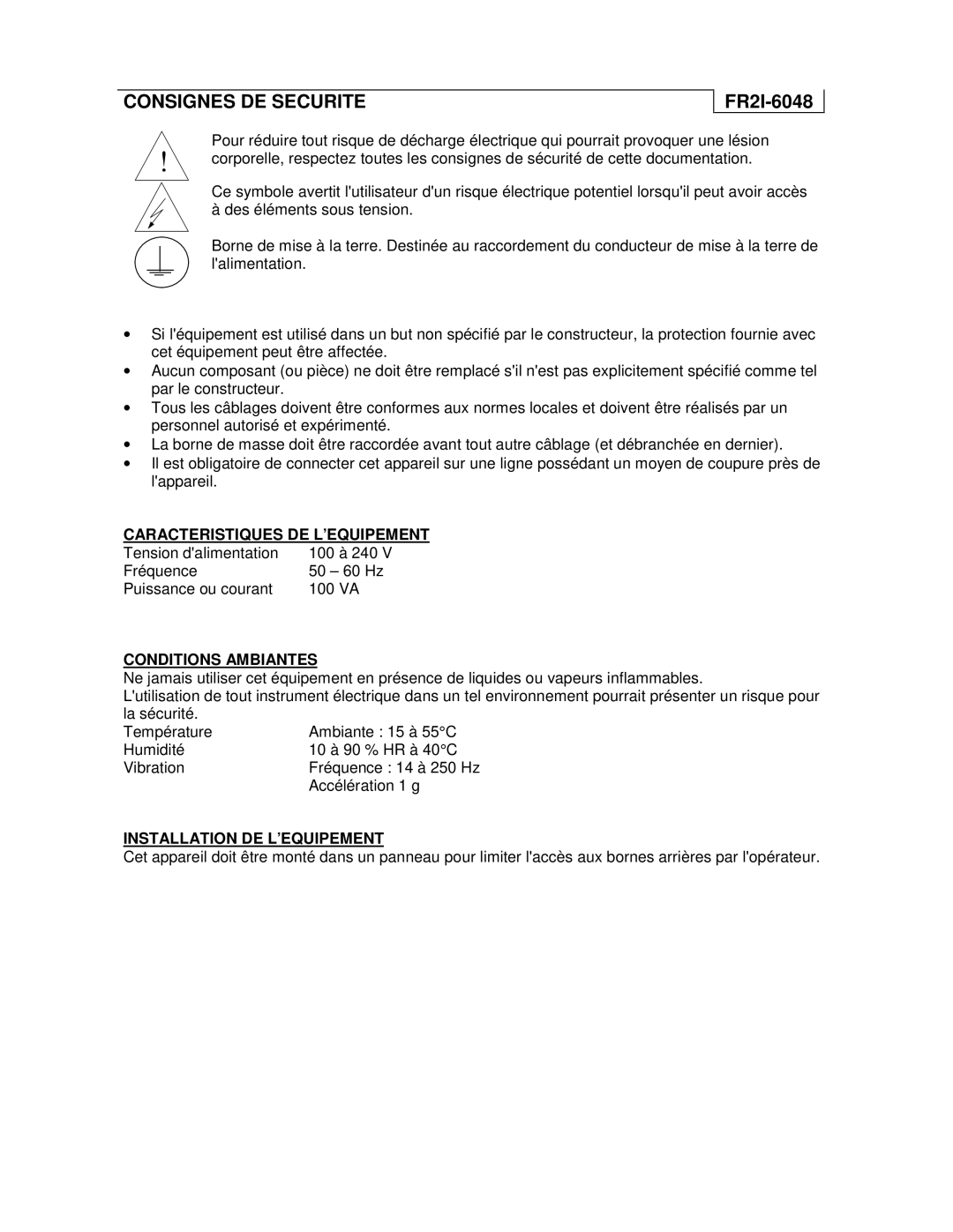 Honeywell UMC800 manual Consignes DE Securite, FR2I-6048 