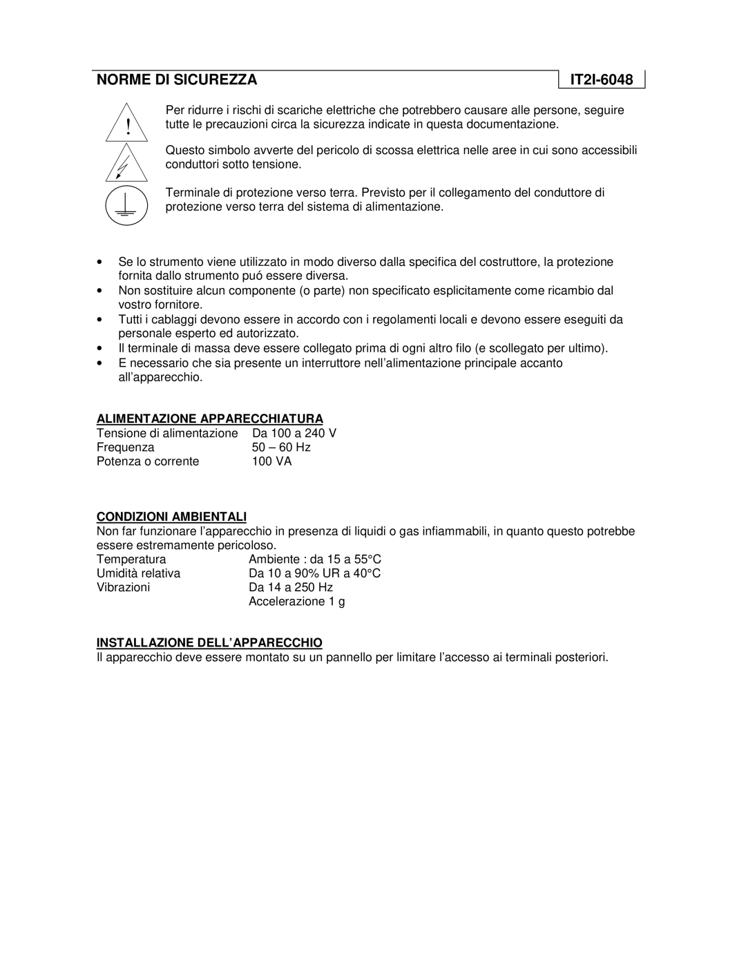 Honeywell UMC800 manual Norme DI Sicurezza, IT2I-6048 