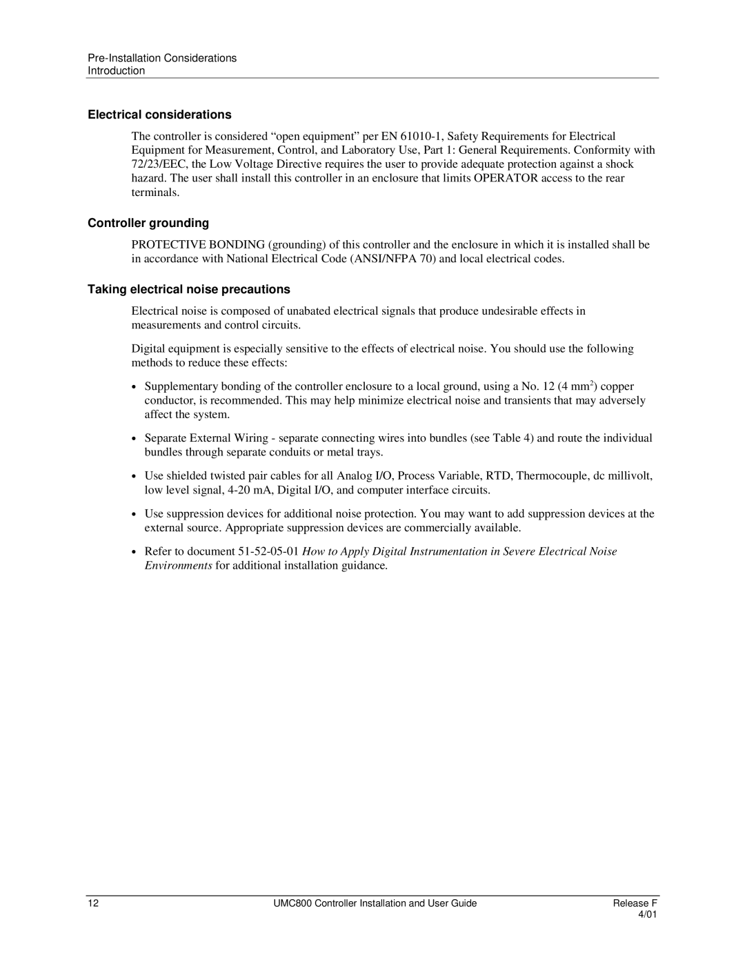 Honeywell UMC800 manual Electrical considerations, Controller grounding, Taking electrical noise precautions 