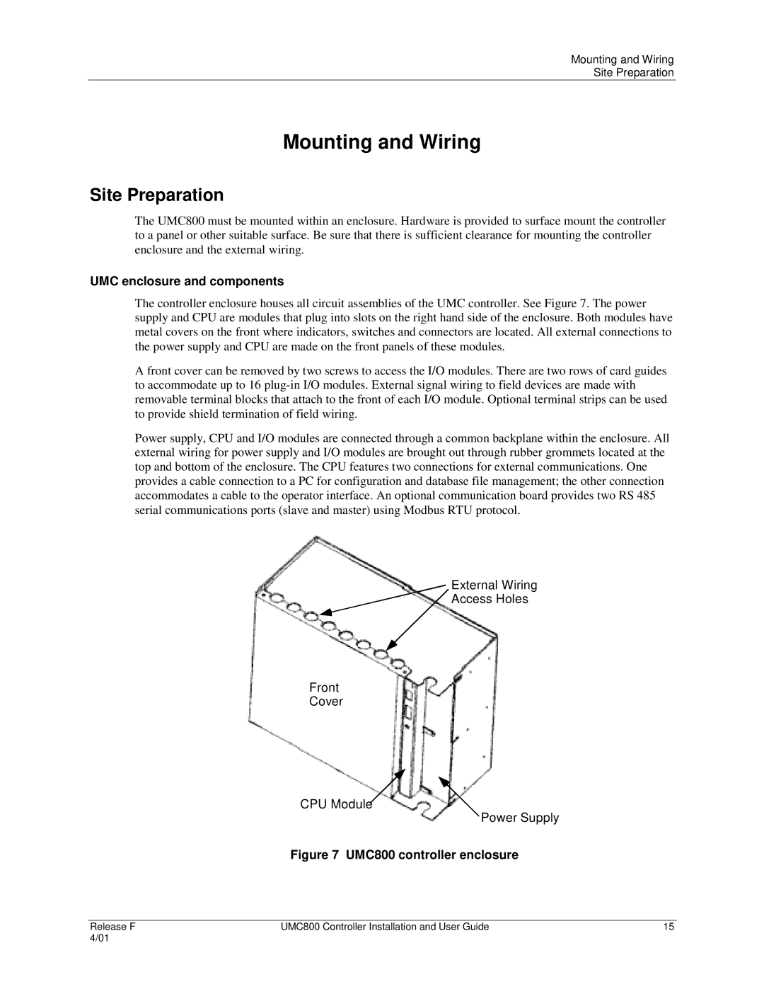 Honeywell UMC800 manual Mounting and Wiring, Site Preparation, UMC enclosure and components 