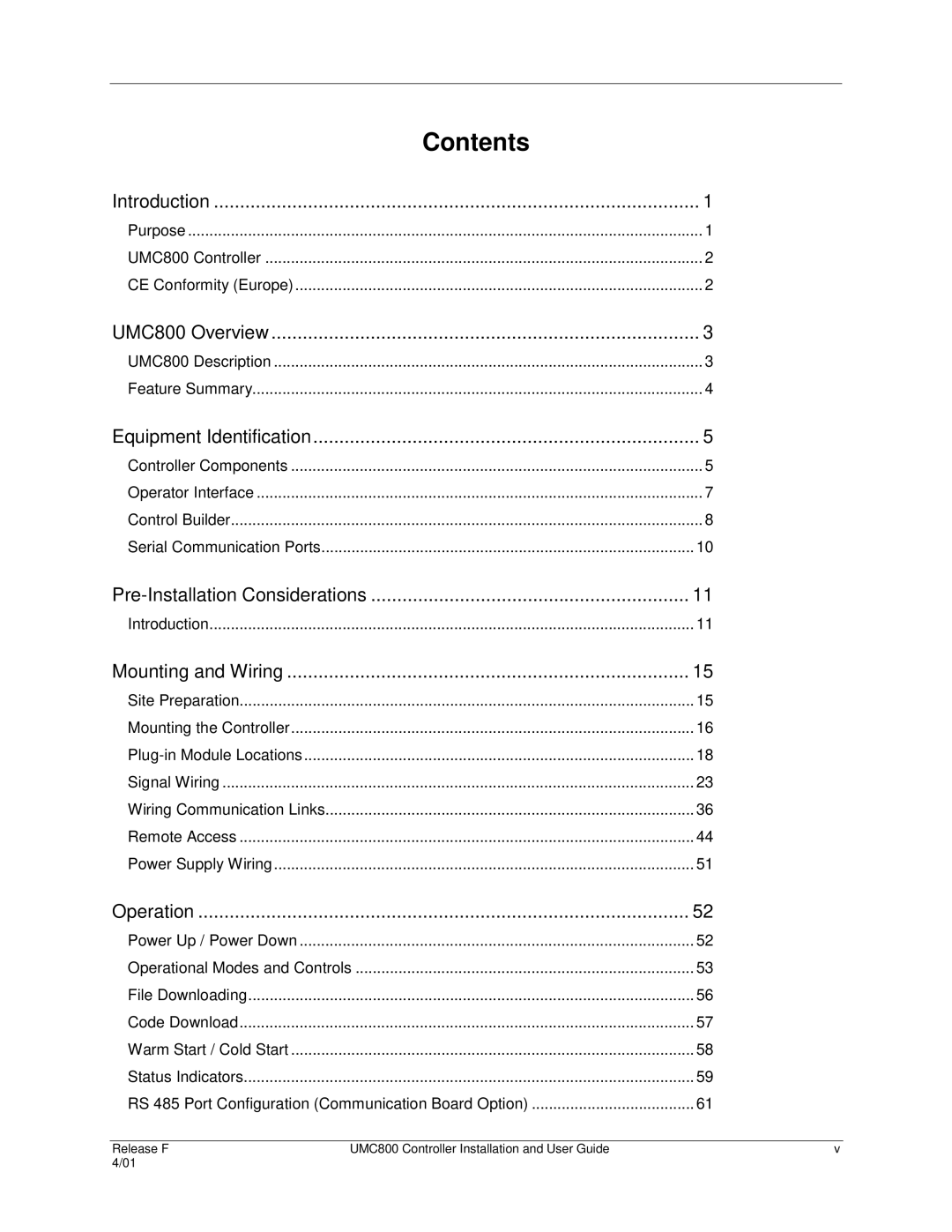 Honeywell UMC800 manual Contents 