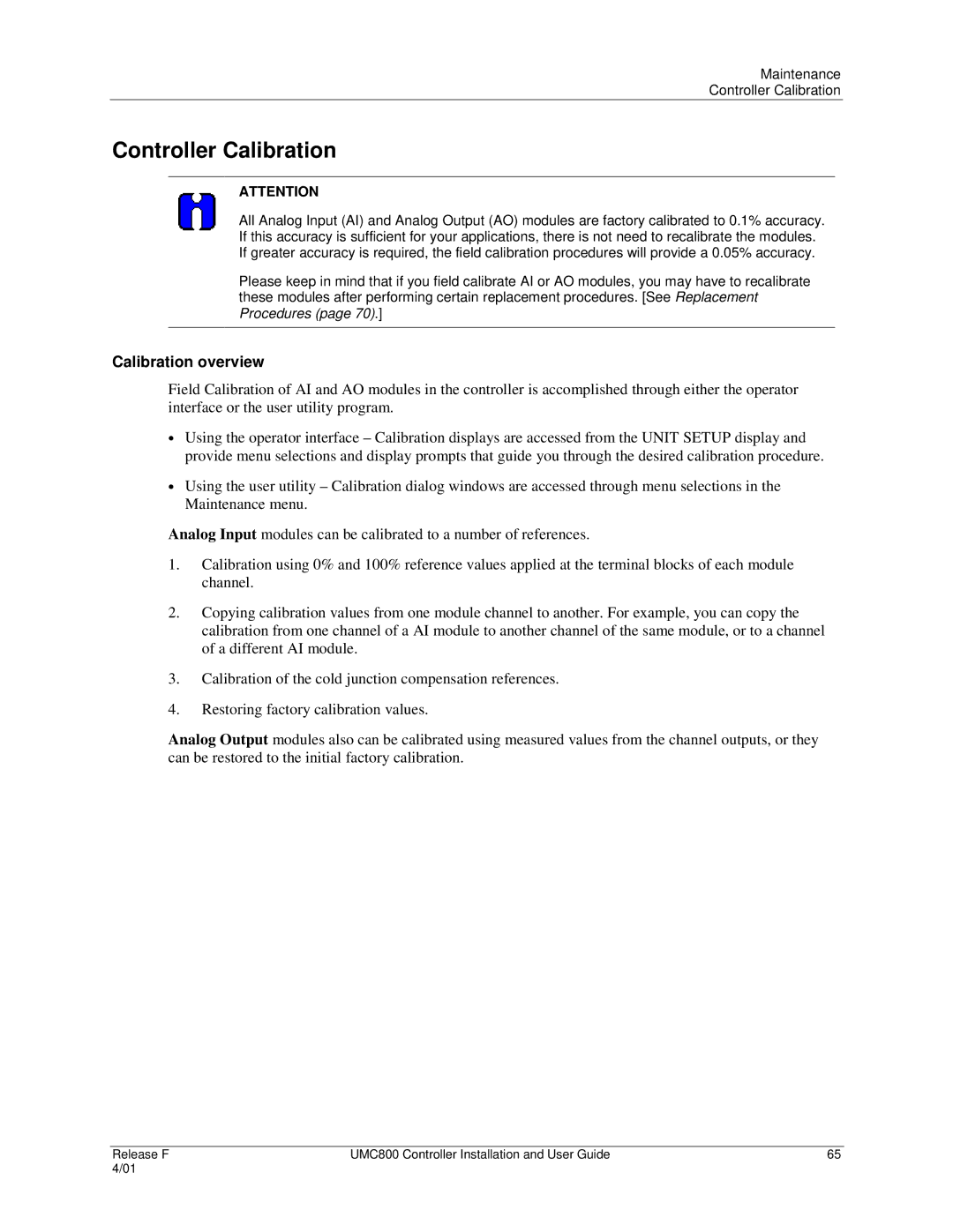 Honeywell UMC800 manual Controller Calibration, Calibration overview 