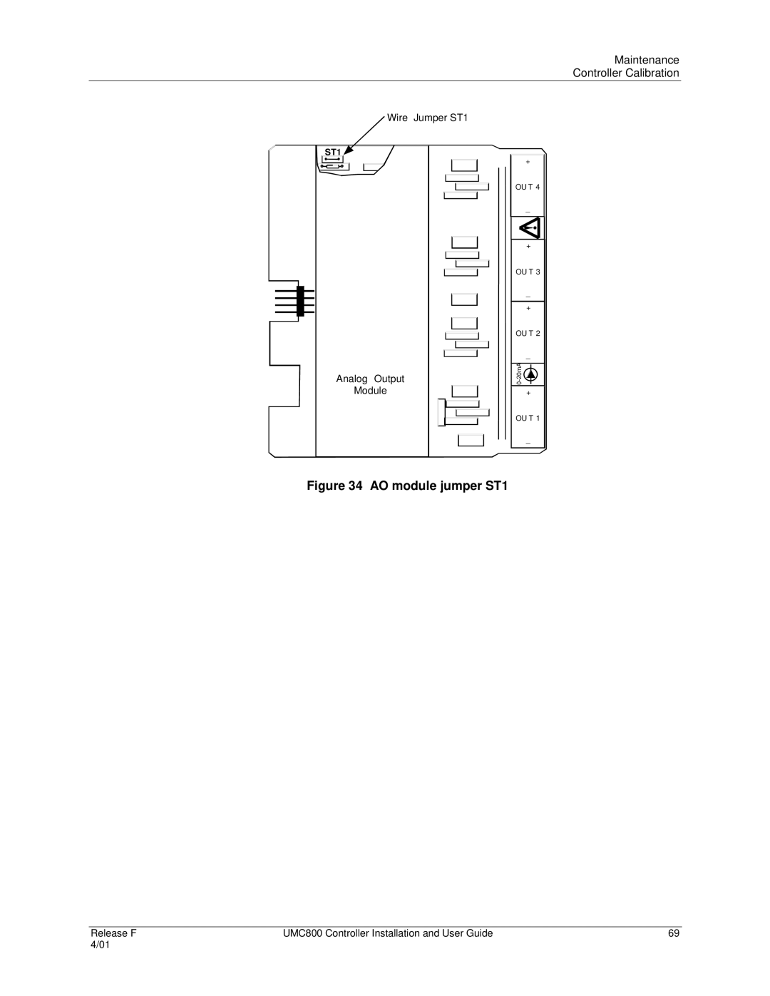 Honeywell UMC800 manual AO module jumper ST1 