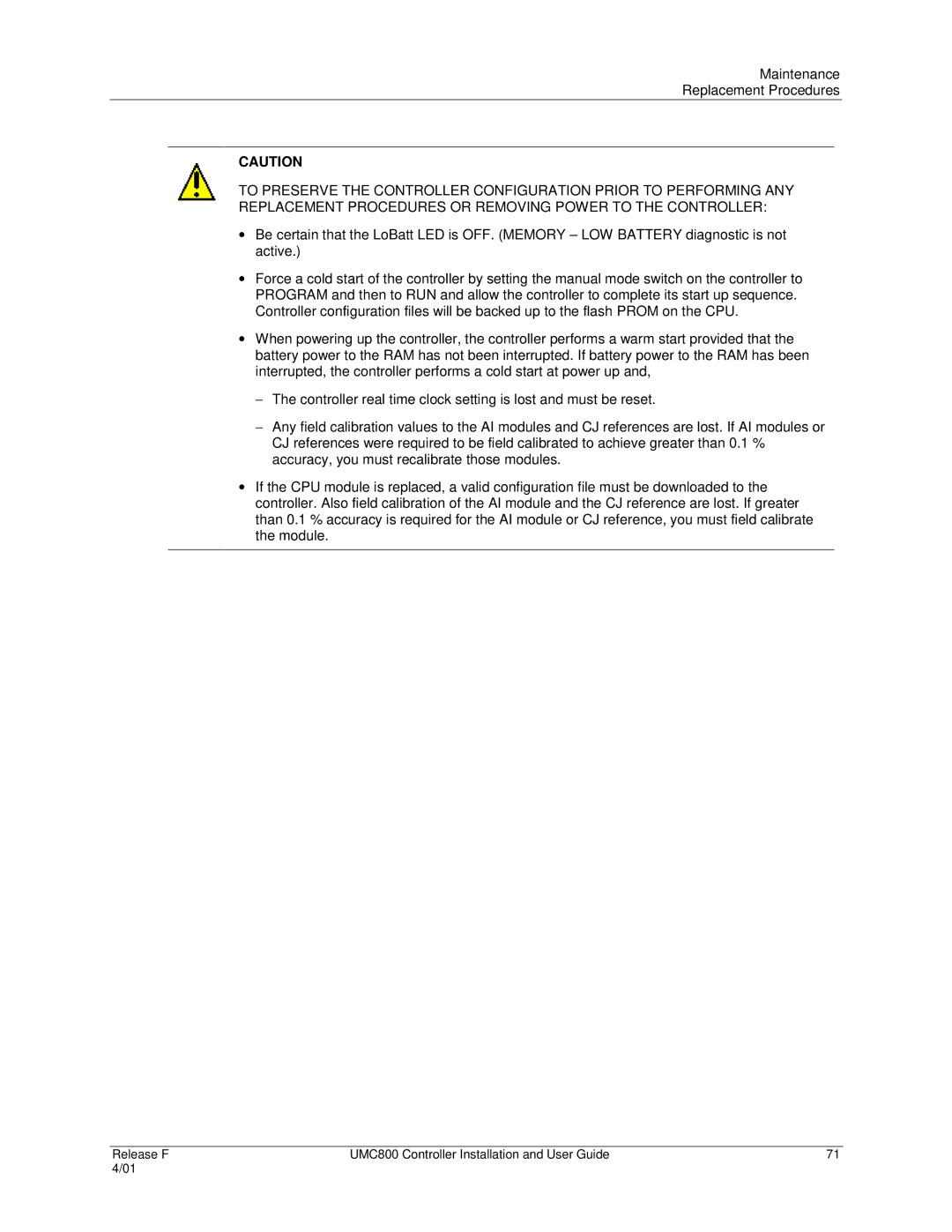 Honeywell UMC800 manual Maintenance Replacement Procedures 